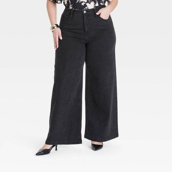 Ava & Viv - Women's High-Rise Wide Leg Jeans - Ava & Viv Black Black - Picture 1 of 3